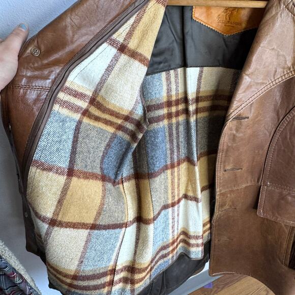 Vintage 1970s Leather Coat 42 Large Brown Gary Gordon Removable Lining Men's - Picture 6 of 6